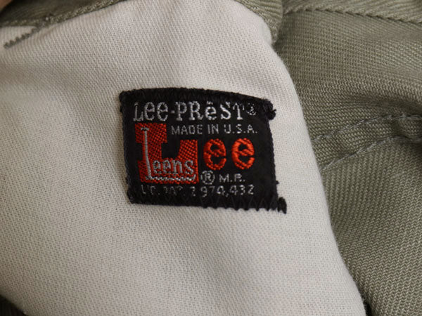 60s 70s USA製 ★ Lee Leens コットン パンツ メンズ 32 32 / 古着 ヴィンテージ スリム テーパード カツラギ ノータック カーキ アイビー