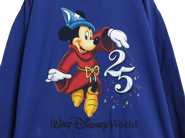 25周年 記念 90s USA製 ミッキー イラスト プリント スウェット メンズ レディース L オールド ディズニー トレーナー キャラクター 裏起毛