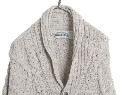 アイルランド製 aran crafts フィッシャーマン ショールカラー ニット カーディガン メンズ M 古着 メリノ ウール アラン セーター 前開き