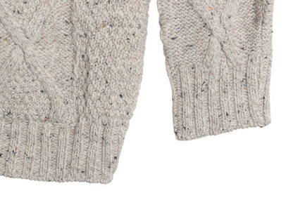 アイルランド製 aran crafts フィッシャーマン ショールカラー ニット カーディガン メンズ M 古着 メリノ ウール アラン セーター 前開き