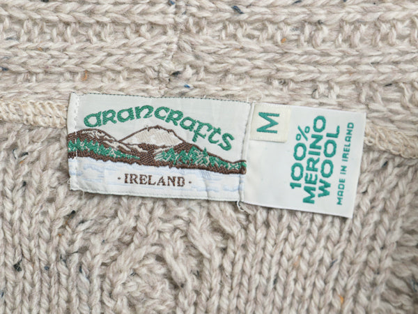 アイルランド製 aran crafts フィッシャーマン ショールカラー ニット カーディガン メンズ M 古着 メリノ ウール アラン セーター 前開き