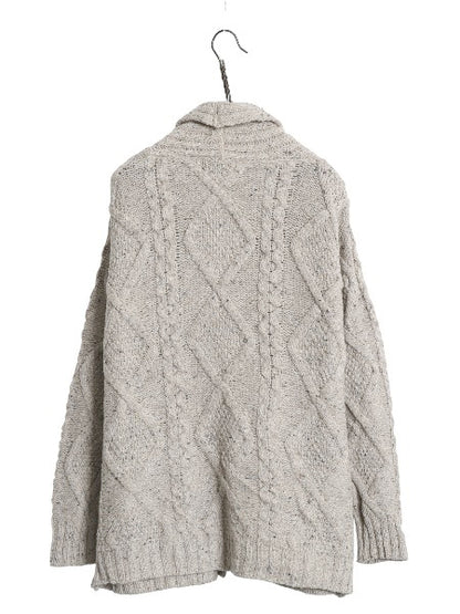 アイルランド製 aran crafts フィッシャーマン ショールカラー ニット カーディガン メンズ M 古着 メリノ ウール アラン セーター 前開き