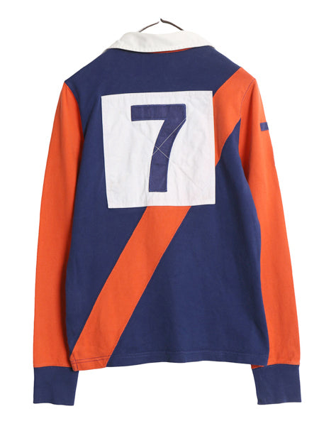 ラグビー ラルフローレン 長袖 ラガーシャツ キッズ M メンズ XS 程 ポロ 長袖シャツ コットン カットソー ラグビー ツートン ナンバリング