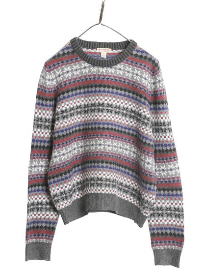 ブルックスブラザーズ フェアアイル 総柄 ニット セーター レディース L / コットン ウール ノルディック 薄手 マルチカラー クルーネック