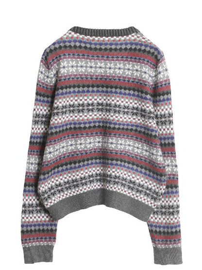 ブルックスブラザーズ フェアアイル 総柄 ニット セーター レディース L / コットン ウール ノルディック 薄手 マルチカラー クルーネック