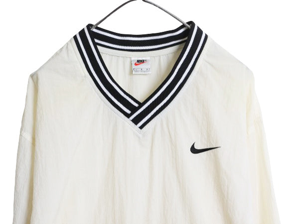 90s ナイキ ナイロン ジャケット メンズ L オールド プルオーバー スウッシュ Vネック ブルゾン ウィンドブレーカー ウォームアップ ピステ