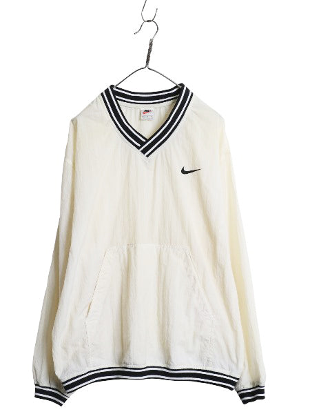 90s ナイキ ナイロン ジャケット メンズ L オールド プルオーバー スウッシュ Vネック ブルゾン ウィンドブレーカー ウォームアップ ピステ