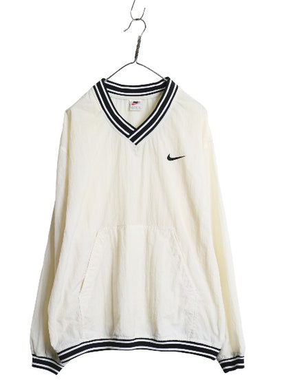 90s ナイキ ナイロン ジャケット メンズ L オールド プルオーバー スウッシュ Vネック ブルゾン ウィンドブレーカー ウォームアップ ピステ