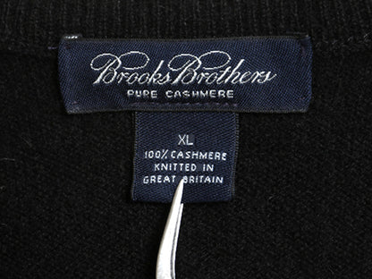 イギリス製 ブルックスブラザーズ Vネック ニット セーター メンズ XL / 100% カシミヤ 長袖ニット 無地  シンプル 大きいサイズ ブラック