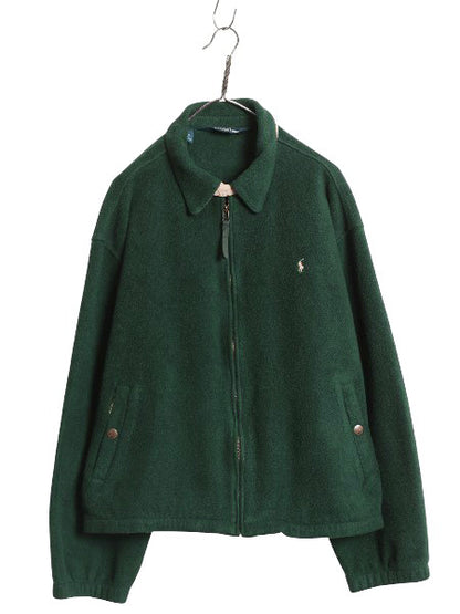 90s ポロ ラルフローレン フリース スイングトップ ジャケット メンズ XXL 古着 オールド ブルゾン フルジップ ジャンパー 大きいサイズ 緑