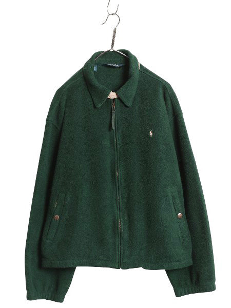 90s ポロ ラルフローレン フリース スイングトップ ジャケット メンズ XXL 古着 オールド ブルゾン フルジップ ジャンパー 大きいサイズ 緑