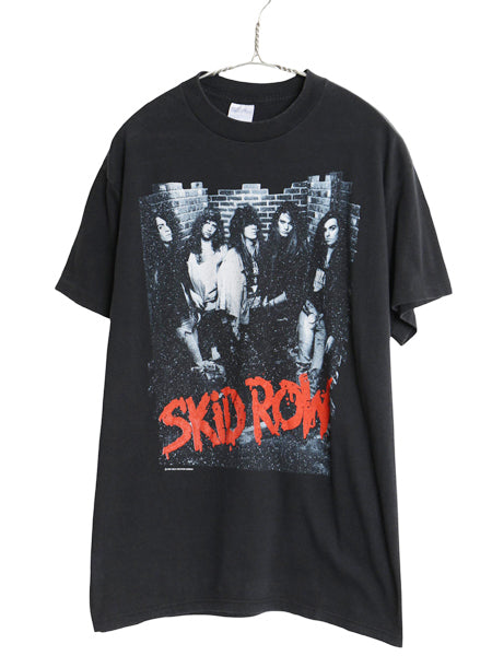 80s USA製 スキッド ロウ フォト イラスト プリント Tシャツ メンズ XL ヴィンテージ オフィシャル バンド ロック メタル グラフィック 黒