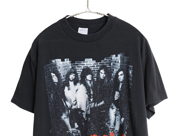 80s USA製 スキッド ロウ フォト イラスト プリント Tシャツ メンズ XL ヴィンテージ オフィシャル バンド ロック メタル グラフィック 黒
