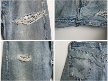 雰囲気系 90s USA製 リーバイス 501 デニム パンツ メンズ 35 32 / オールド ストレート ジーンズ ジーパン ヒゲ アタリ クラッシュ リペア