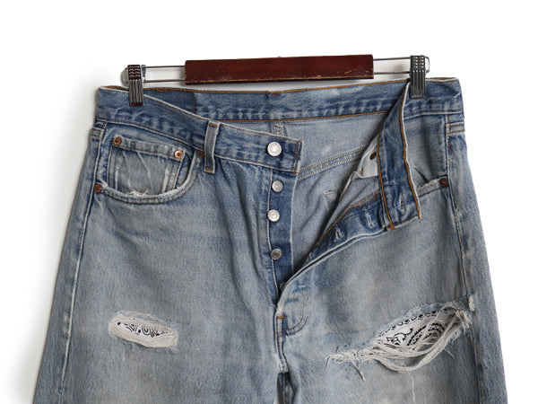 雰囲気系 90s USA製 リーバイス 501 デニム パンツ メンズ 35 32 / オールド ストレート ジーンズ ジーパン ヒゲ アタリ クラッシュ リペア