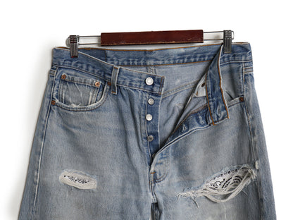 雰囲気系 90s USA製 リーバイス 501 デニム パンツ メンズ 35 32 / オールド ストレート ジーンズ ジーパン ヒゲ アタリ クラッシュ リペア