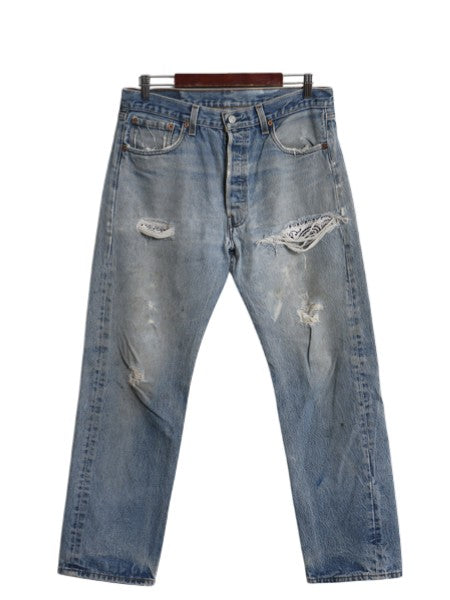 雰囲気系 90s USA製 リーバイス 501 デニム パンツ メンズ 35 32 / オールド ストレート ジーンズ ジーパン ヒゲ アタリ クラッシュ リペア