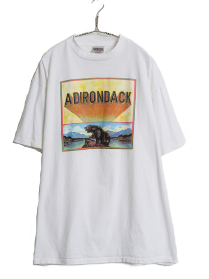 デッドストック 90s USA製 ベア イラスト プリント Tシャツ メンズ XL オールド アウトドア アート フィッシュ アニマル 両面 大きいサイズ