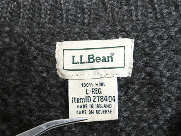 アイルランド製 エルエルビーン フィッシャーマン ニット カーディガン レディース L ウール アラン セーター ケーブル 羽織り 前開き 丸首