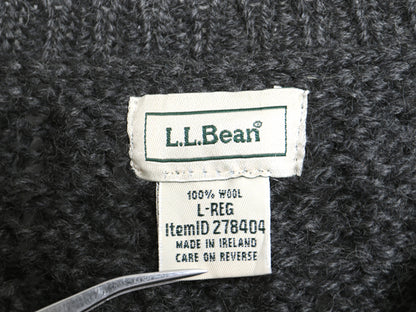 アイルランド製 エルエルビーン フィッシャーマン ニット カーディガン レディース L ウール アラン セーター ケーブル 羽織り 前開き 丸首