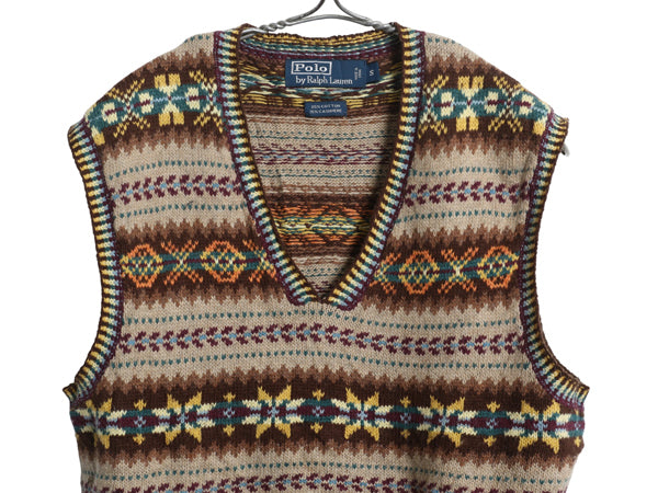 00s ポロ ラルフローレン Vネック ニット ベスト メンズ S / オールド フェアアイル コットン カシミヤ セーター 重ね着 薄手 マルチカラー