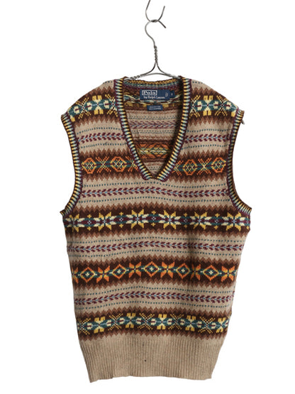 00s ポロ ラルフローレン Vネック ニット ベスト メンズ S / オールド フェアアイル コットン カシミヤ セーター 重ね着 薄手 マルチカラー