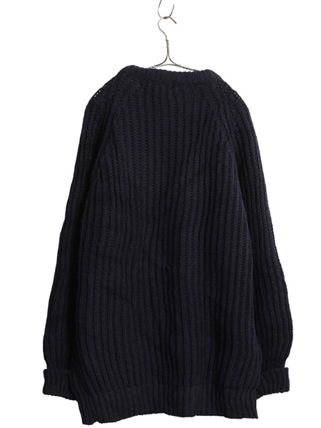 80s イギリス製 SUMMIT SPORTS  チャンキー ニット セーター メンズ XL / ヴィンテージ リブ編み ウール ローゲージ 無地 紺 大きいサイズ