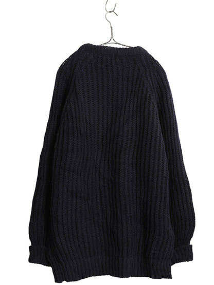 80s イギリス製 SUMMIT SPORTS  チャンキー ニット セーター メンズ XL / ヴィンテージ リブ編み ウール ローゲージ 無地 紺 大きいサイズ