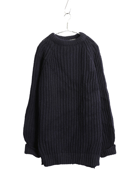 80s イギリス製 SUMMIT SPORTS  チャンキー ニット セーター メンズ XL / ヴィンテージ リブ編み ウール ローゲージ 無地 紺 大きいサイズ