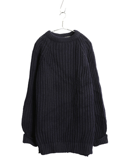80s イギリス製 SUMMIT SPORTS  チャンキー ニット セーター メンズ XL / ヴィンテージ リブ編み ウール ローゲージ 無地 紺 大きいサイズ