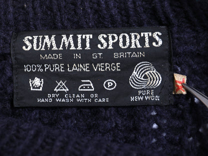 80s イギリス製 SUMMIT SPORTS  チャンキー ニット セーター メンズ XL / ヴィンテージ リブ編み ウール ローゲージ 無地 紺 大きいサイズ