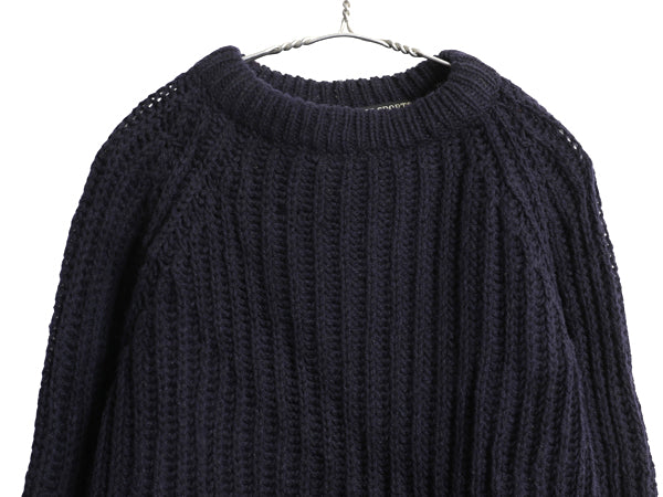 80s イギリス製 SUMMIT SPORTS  チャンキー ニット セーター メンズ XL / ヴィンテージ リブ編み ウール ローゲージ 無地 紺 大きいサイズ