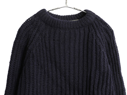 80s イギリス製 SUMMIT SPORTS  チャンキー ニット セーター メンズ XL / ヴィンテージ リブ編み ウール ローゲージ 無地 紺 大きいサイズ
