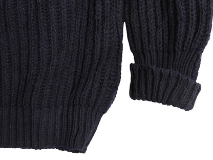 80s イギリス製 SUMMIT SPORTS  チャンキー ニット セーター メンズ XL / ヴィンテージ リブ編み ウール ローゲージ 無地 紺 大きいサイズ