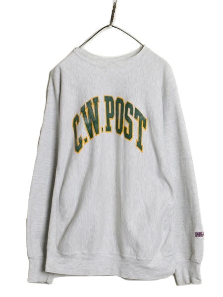 90s USA製 カレッジ プリント スウェット メンズ XL / オールド トレーナー 裏起毛 リバース タイプ ヘビーウェイト 大きいサイズ MV SPORT
