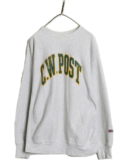 90s USA製 カレッジ プリント スウェット メンズ XL / オールド トレーナー 裏起毛 リバース タイプ ヘビーウェイト 大きいサイズ MV SPORT
