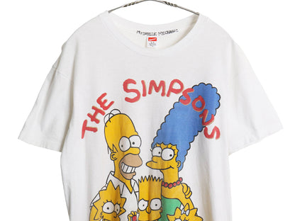 80s USA製 シンプソンズ プリント 半袖 Tシャツ メンズ L / ヴィンテージ キャラクター イラスト シングルステッチ コットン カットソー 白