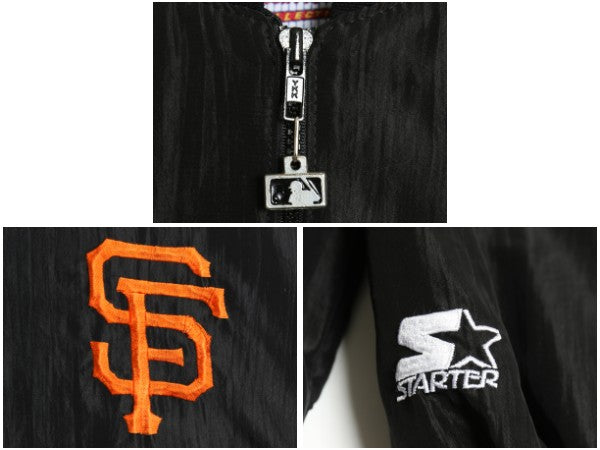 90s USA製 ジャイアンツ ナイロン ジャケット メンズ L / オールド MLB オフィシャル スターター スタジャン ハーフジップ プルオーバー 黒