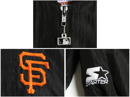 90s USA製 ジャイアンツ ナイロン ジャケット メンズ L / オールド MLB オフィシャル スターター スタジャン ハーフジップ プルオーバー 黒