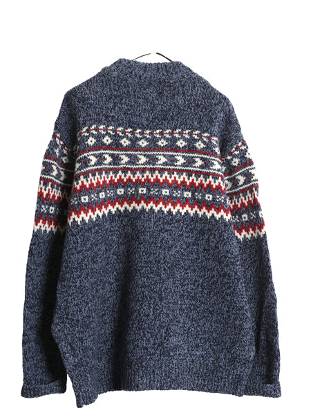 エルエルビーン ヘンリーネック ニット セーター メンズ XL 古着 ラム ウール フェアアイル ノルディック 総柄 プルオーバー 大きいサイズ