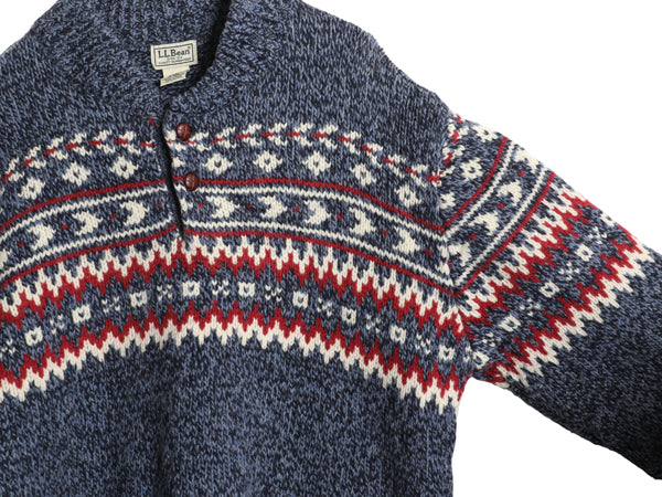 エルエルビーン ヘンリーネック ニット セーター メンズ XL 古着 ラム ウール フェアアイル ノルディック 総柄 プルオーバー 大きいサイズ