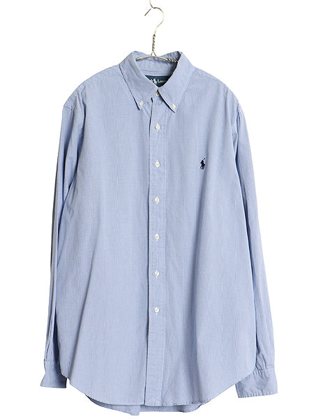 00s ラルフローレン 長袖 ボタンダウン シャツ メンズ L / オールド ポロ CLASSIC FIT コットン チェック ワンポイント ポニー ツートン 青