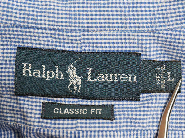 00s ラルフローレン 長袖 ボタンダウン シャツ メンズ L / オールド ポロ CLASSIC FIT コットン チェック ワンポイント ポニー ツートン 青