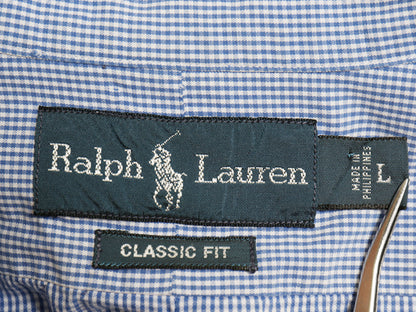 00s ラルフローレン 長袖 ボタンダウン シャツ メンズ L / オールド ポロ CLASSIC FIT コットン チェック ワンポイント ポニー ツートン 青