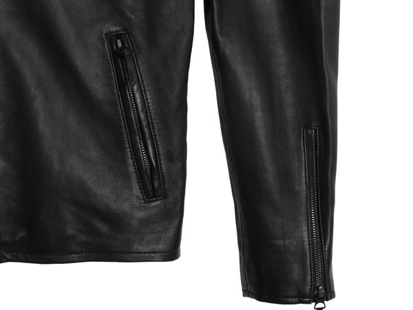 ポロ ラルフローレン 本革 ラム レザー シングル ライダース ジャケット メンズ M / 革ジャン 中綿 キルティング ライナー付き ブルゾン 黒