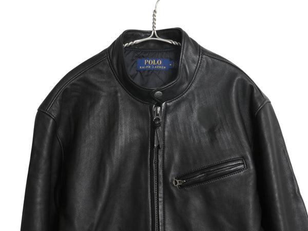ポロ ラルフローレン 本革 ラム レザー シングル ライダース ジャケット メンズ M / 革ジャン 中綿 キルティング ライナー付き ブルゾン 黒