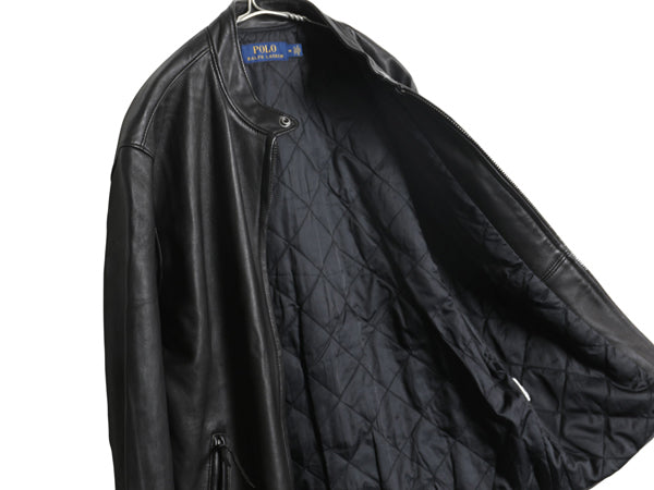 ポロ ラルフローレン 本革 ラム レザー シングル ライダース ジャケット メンズ M / 革ジャン 中綿 キルティング ライナー付き ブルゾン 黒