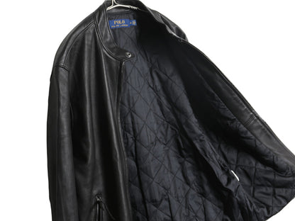ポロ ラルフローレン 本革 ラム レザー シングル ライダース ジャケット メンズ M / 革ジャン 中綿 キルティング ライナー付き ブルゾン 黒