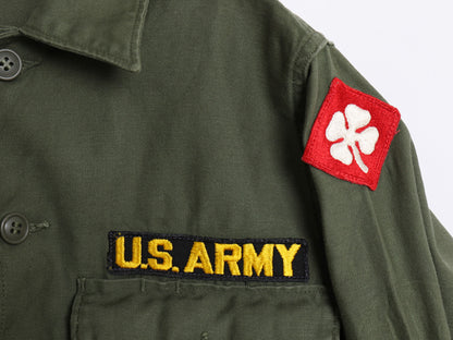 60s 米軍実物 US ARMY コットン サテン ユーティリティ シャツ S ヴィンテージ OG107 シャツ袖 1st ミリタリー 軍物 ワッペン付き オリーブ