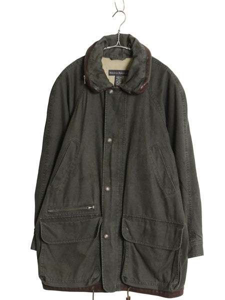 90s バナナリパブリック ハーフコート メンズ XS 古着 オールド ハンティング フィールド コットン キャンバス 本革レザー 切替 ジャケット